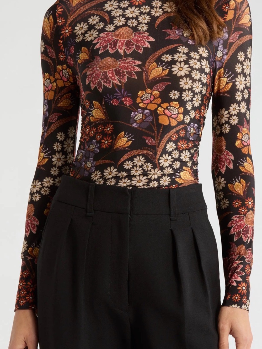 FARM Rio Black Floral Mock-Neck Long Sleeve Top - Picture 2 of 5